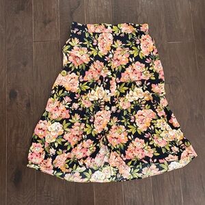 LOFT A-Line Skirt with Pink and Green Floral Design